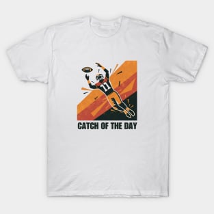 Modern American Football Player Catching Ball - Dark Brown & Orange T-Shirt